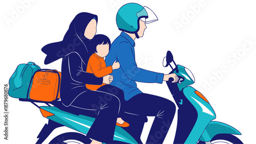 Couple Riding Scooter with Child Passenger.