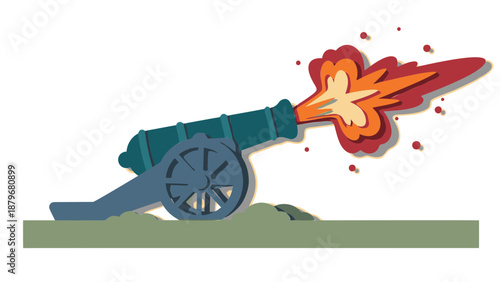 Historical Cannon Fire Illustration with Smoke and Explosion.