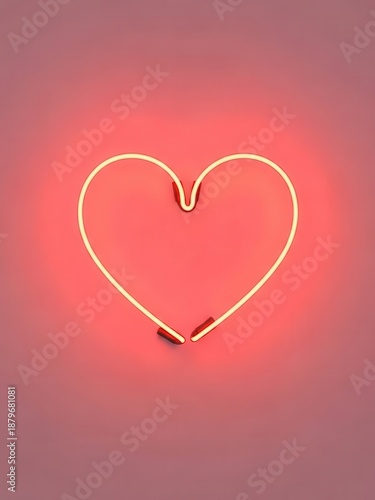 Neon heart shape on pink background glowing
