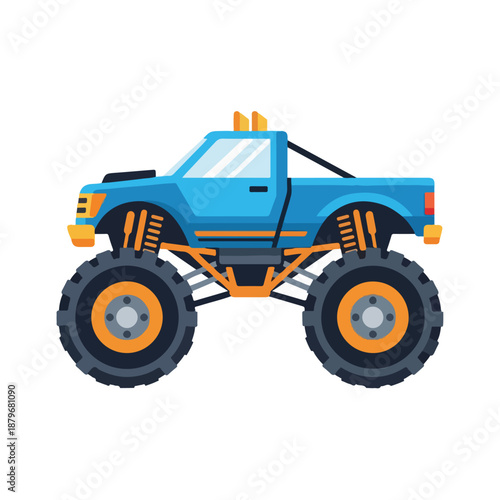 Blue Monster Truck Vector Illustration with Large Tires and Lifted Suspension