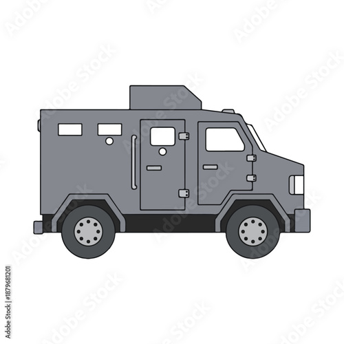 Armored Vehicle Side View Illustration with Gray Color Scheme