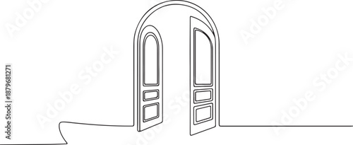 Continuous Line Drawing of Open Double Doors