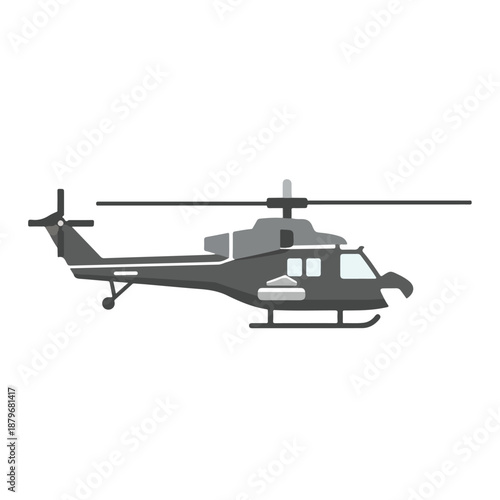 Gray Helicopter Side View Illustration on White Background