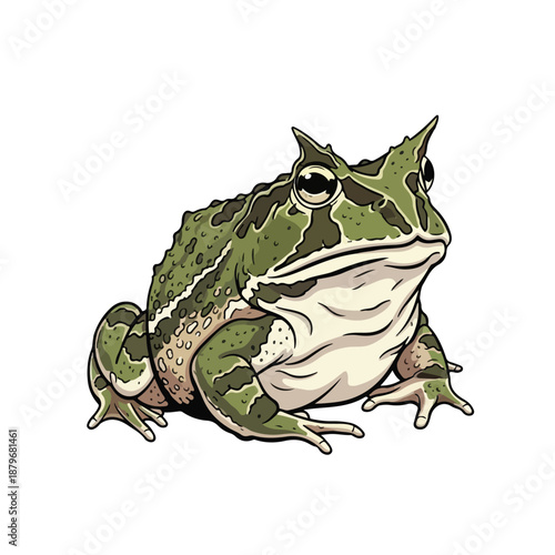 Detailed Illustration of a Green Frog with Distinctive Markings and Coloration