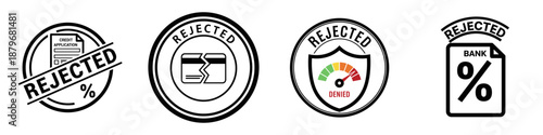 Rejected stamps and icons indicating disapproval and feedback  