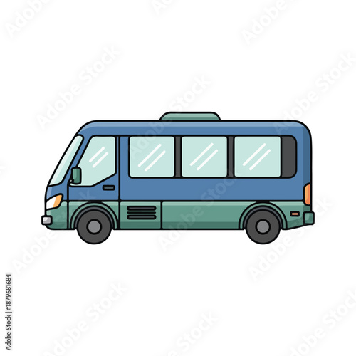Blue and Green Minibus Illustration with White Background
