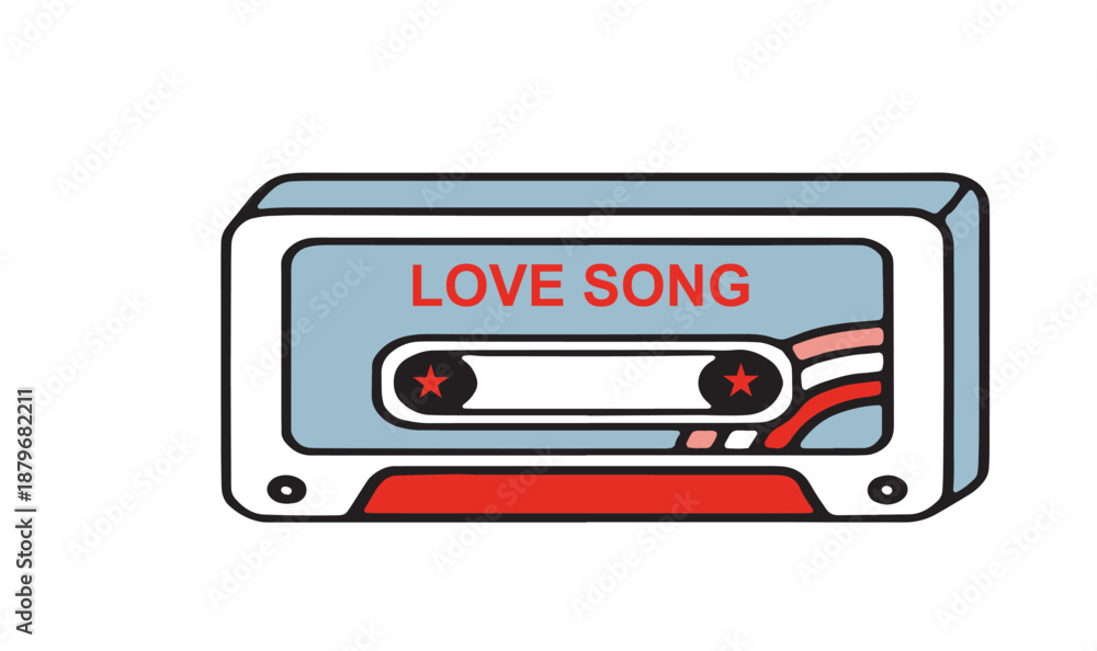 Fototapeta premium Old school romantic playlist icon: Vector cassette with 
