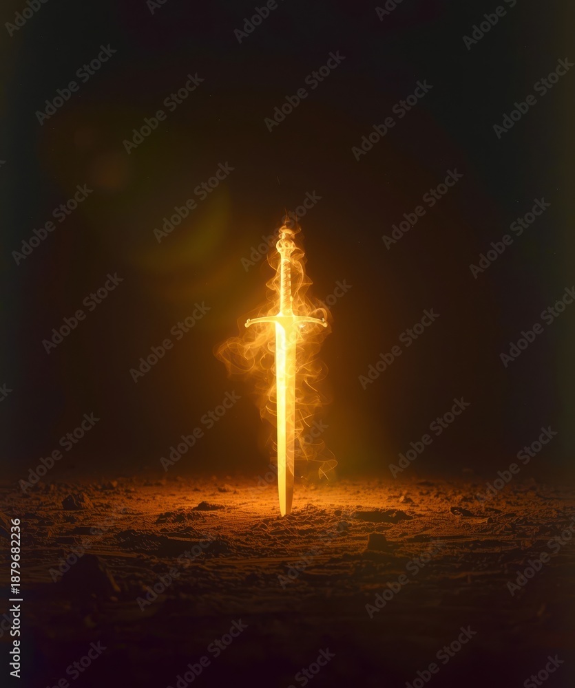 Fototapeta premium A sword is lit up in the dark