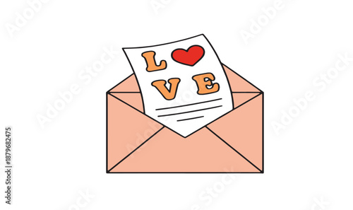 Valentine's Day message concept – 30s rubber hose style open letter isolated