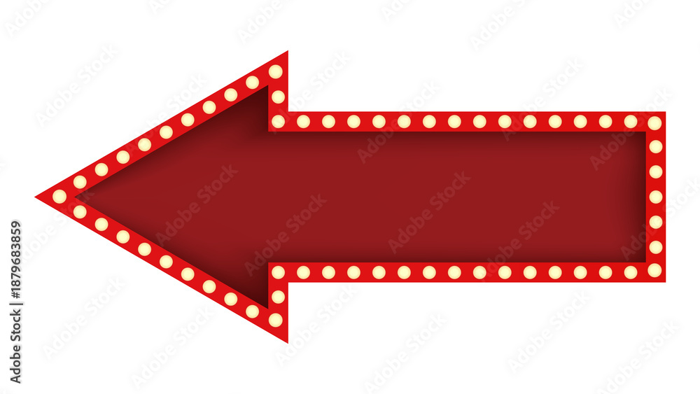Obraz premium Arrow Retro Signboard, Gold and Red Arrow Frame, Lightbox, Light Banner, Vintage Bright Billboard For Advertising