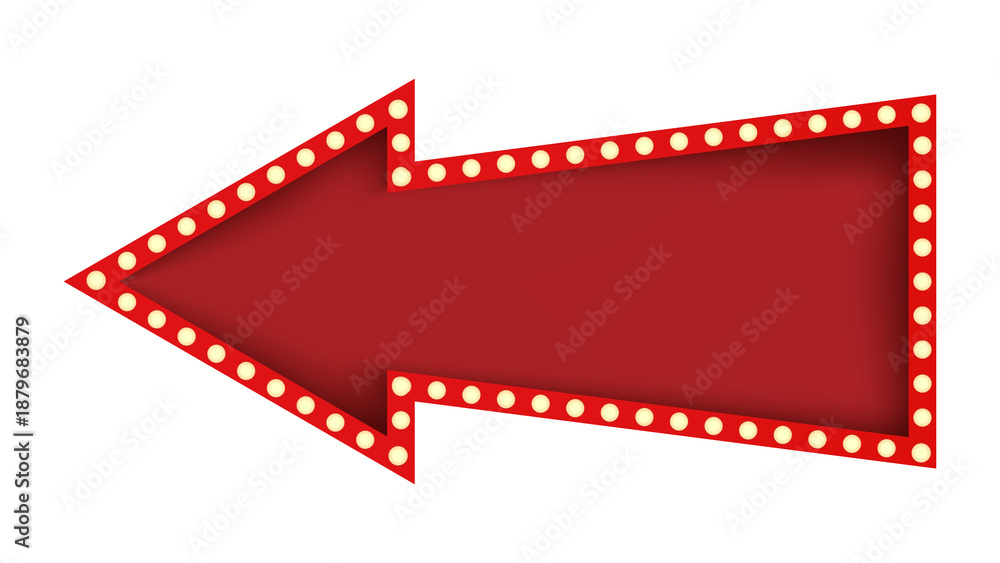 Obraz premium Arrow Retro Signboard, Gold and Red Arrow Frame, Lightbox, Light Banner, Vintage Bright Billboard For Advertising