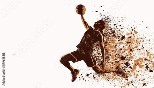 A dynamic illustration shows a basketball player in mid-air, ball in hand, with a burst effect
