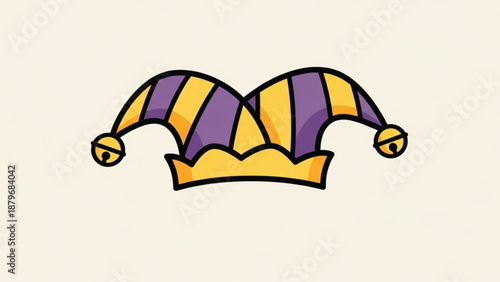 Jester Hat with Purple and Yellow Stripes Isolated on White Background