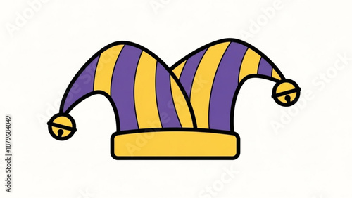 Purple and Yellow Jester Hat Isolated on White Background