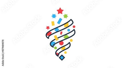 Colorful Party Popper with Confetti and Stars, Celebration Decoration Isolated on White