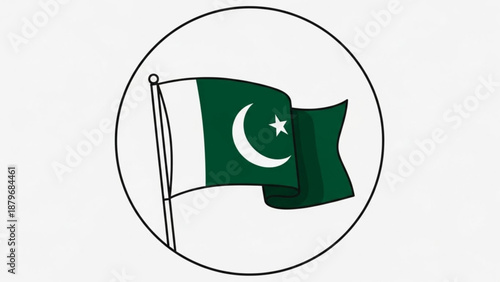 Pakistan Flag Waving on White Background, Green and White Colors, National Symbol and Isolated Illustration