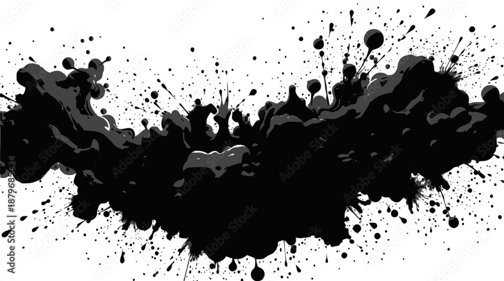 Naklejka premium Dynamic black ink splatter on a clean white background, creating an abstract artistic texture.