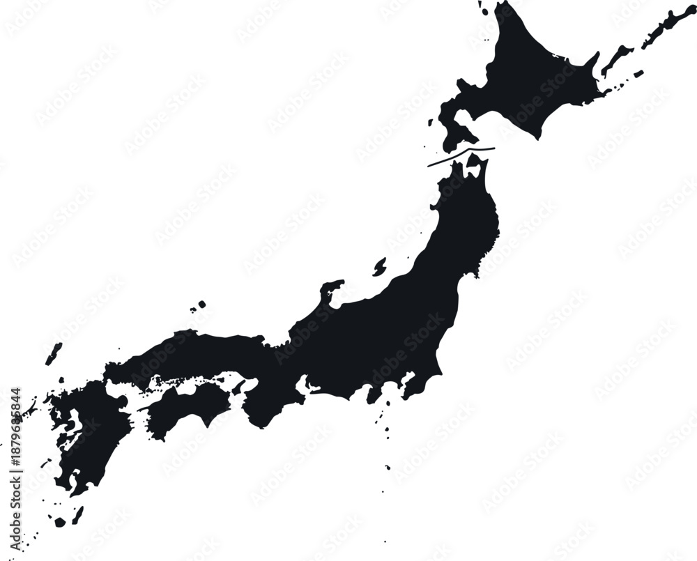 custom made wallpaper toronto digitalMinimal silhouette map of Japan showing island nation outline, modern black geographic shape illustration isolated on white background for cartography, travel, education and design use