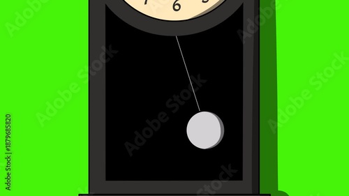An video animation green screen of a wall clock ticking with the camera moving from bottom to top