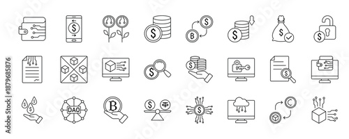 Decentralized Finance icon collection set. Containing design finance, currency, technology, digital, crypto and more.