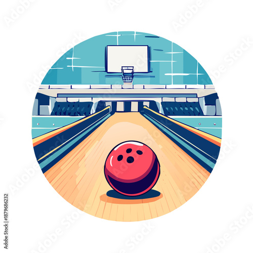 a red bowling ball on a lane.