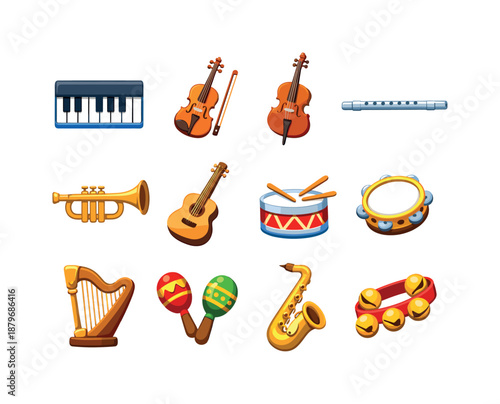 Winter Music Icons. Winter music kit. Colorful flat vector icons set of Winter music kit: piano keyboard,