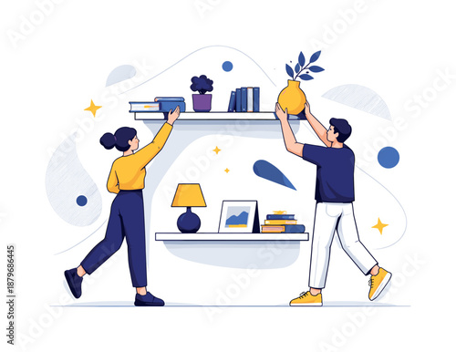 Image Generation. Clean living space. A neatly arranged shelf with just a few objects, negative space doing