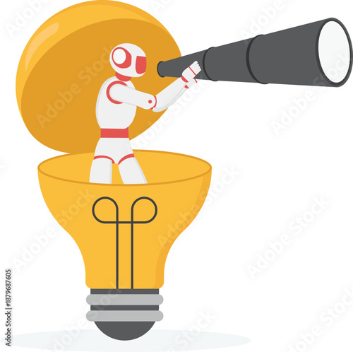 AI Robot Emerging from Lightbulb for Creative Ideas