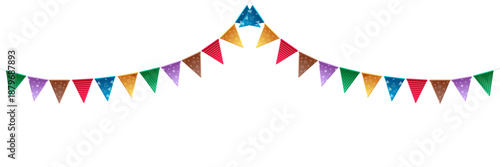 Colorful Paper Garland on White Background, Festive Party Paper Bunting Decoration, Multicolor Hanging Paper Garlands