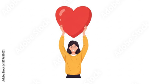 Young woman holding a large red heart in celebration of Valentine's Day  