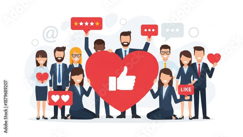 Group of business people celebrating with hearts and likes for valentine's day  