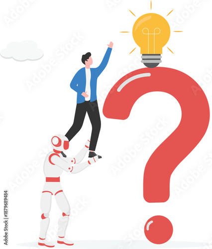 Robot Helping Businessman Solve Big Question Mark