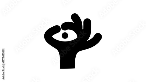 the hand shows the eye, black isolated silhouette