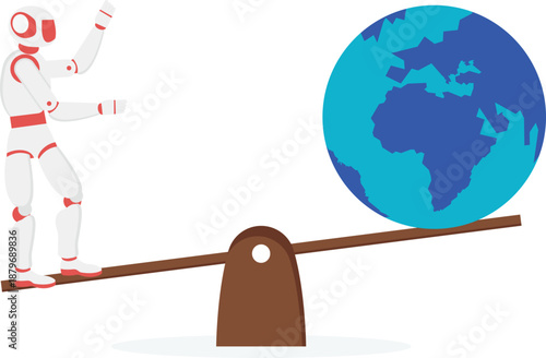 AI Robot Balancing Global Market Data on Seesaw