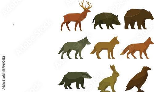 Illustration of diverse wildlife, including deer, bear, and birds, in various poses and earth tones, created as a copilot graphic on 20260115.