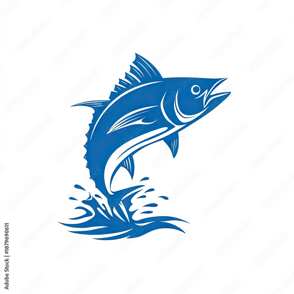 Obraz premium Jumping blue fish graphic isolated on white background for design elements