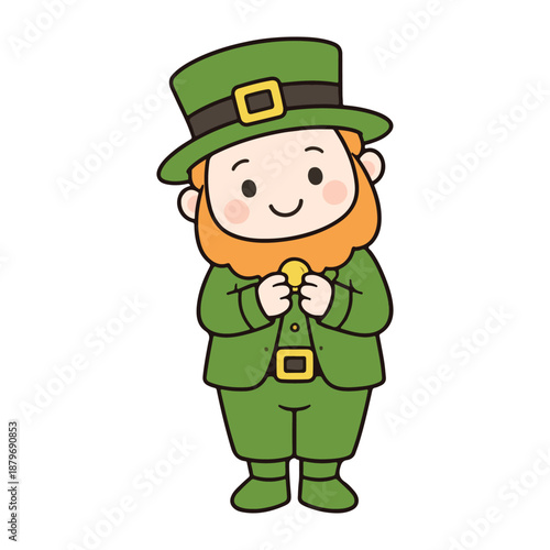 Shy Gold Coin Leprechaun illustration, Lucky Leprechaun ClipArt, St Patrick’s Day, Cute Festive Irish design