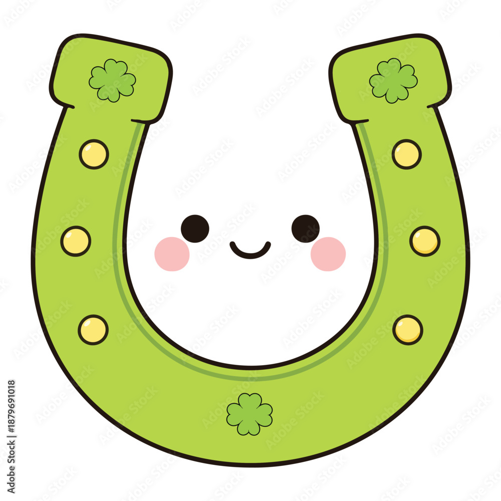 Fototapeta premium Smiling Lucky Horseshoe illustration, Lucky Leprechaun ClipArt, St Patrick’s Day, Cute Festive Irish design