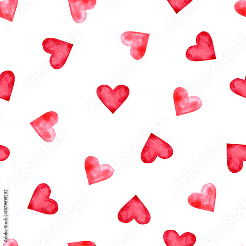 Wallpaper Mural A seamless pattern on a white background with burgundy and red hearts, hand-drawn in watercolor. Perfect for fabric design, invitation printing, and Valentine's Day scrapbooking.
 Torontodigital.ca