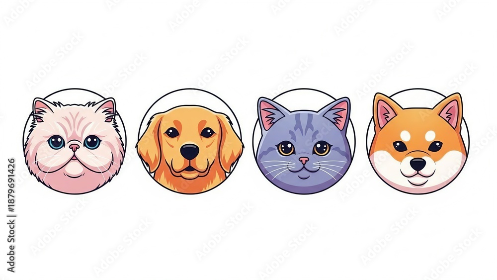 Fototapeta premium Cute 3D cartoon icons of pet animals
