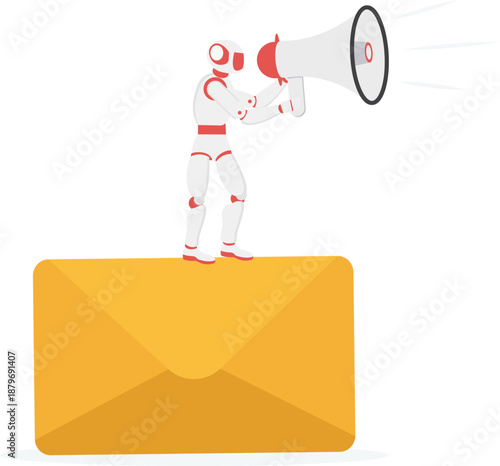Robot Announcing Email Marketing News with Megaphone