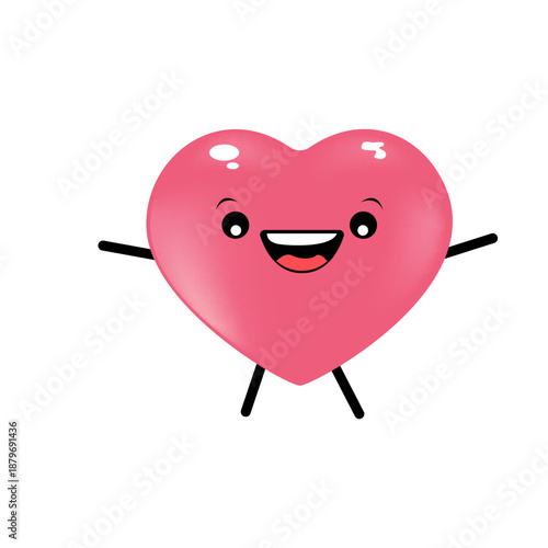 Vector cartoon heart character with hand and legs. Valentines day hand drawn funny and cute heart emoji character isolated on white background. Conceptual valentines day comic funky kids sticker
