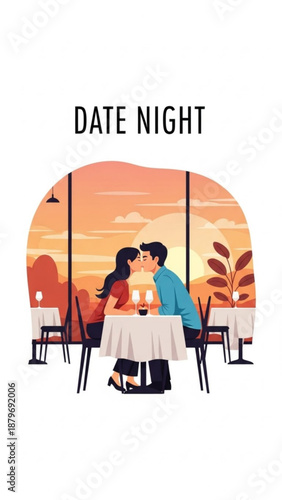 Couple sharing a romantic kiss during date night in restaurant  