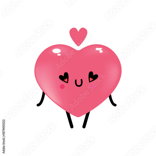 Vector cartoon heart character with love eyes. Valentines day hand drawn funny and cute heart emoji character isolated on white background. Conceptual valentines day comic funky kids sticker