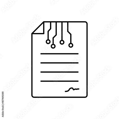 Icon a Smart contract document with circuit lines, isolated against a clean background.
