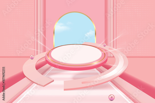 Minimal Pink 3D Podium Background for Product Display