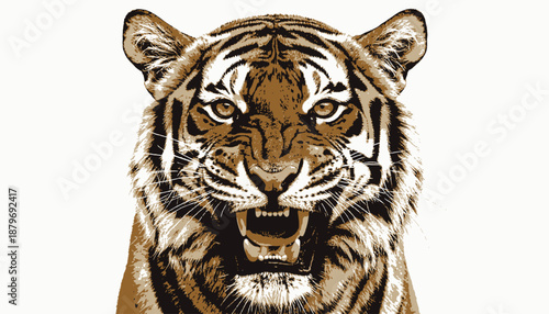 Close-up illustration of a roaring feline, showcasing sharp teeth and expressive eyes
