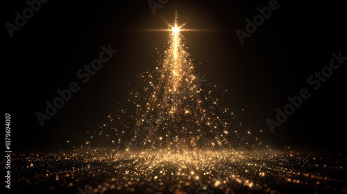 Glowing golden particles creating a stylized upward-flowing design on a dark background