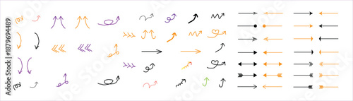 Hand-Drawn Arrows And Direction Symbols — Black, Orange And Purple Doodles Collection