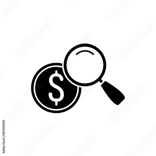 Icon a Identified financial audit with magnifying glass, isolated against a clean background.